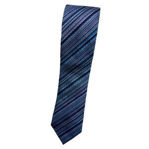 MISSONI Men's Silk Necktie LUXURY Tie Purple Blue Striped Geometric W:2.7" EUC